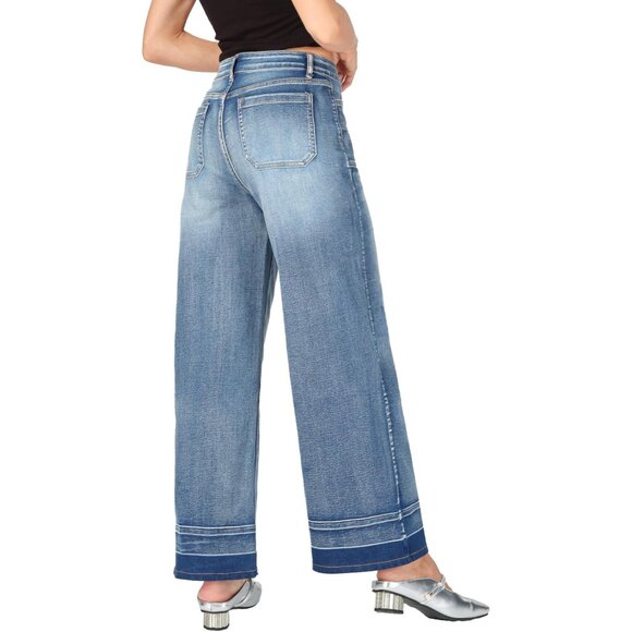Women’s Wide Leg Jeans High Waisted Stretchy Casual Baggy Denim Pants - Picture 3 of 7